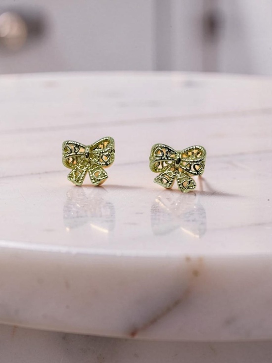 Jewelry - Chic Tiny Hollow Heart & Bow Stud Earrings in Gold